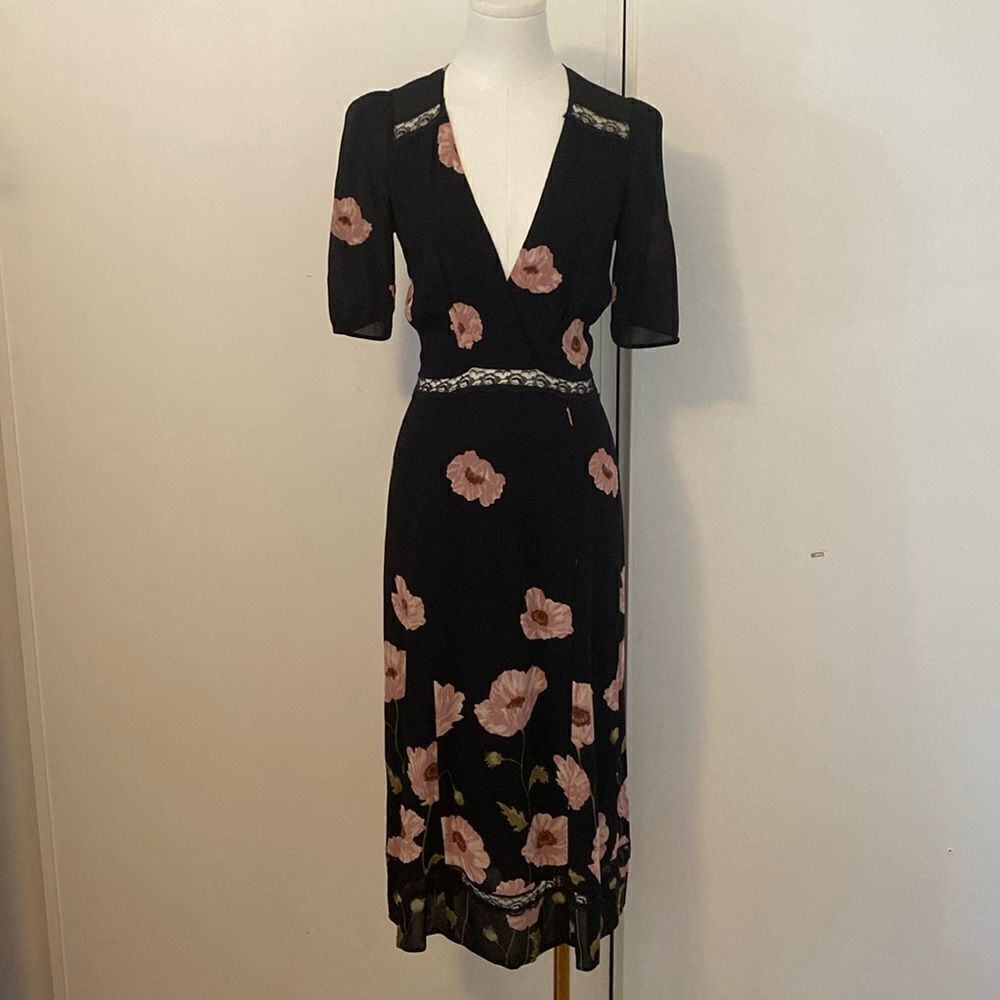 Reformation Black and Pink Floral Alina Dress Size 4 - Picture 5 of 15